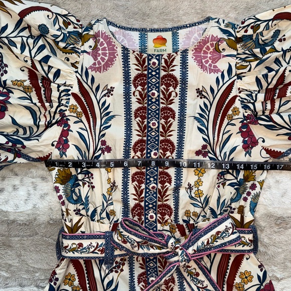 NWT FARM Rio Romantic Lightness Puff Short Sleeve Romper in Blue Pattern Size S - Picture 9 of 16